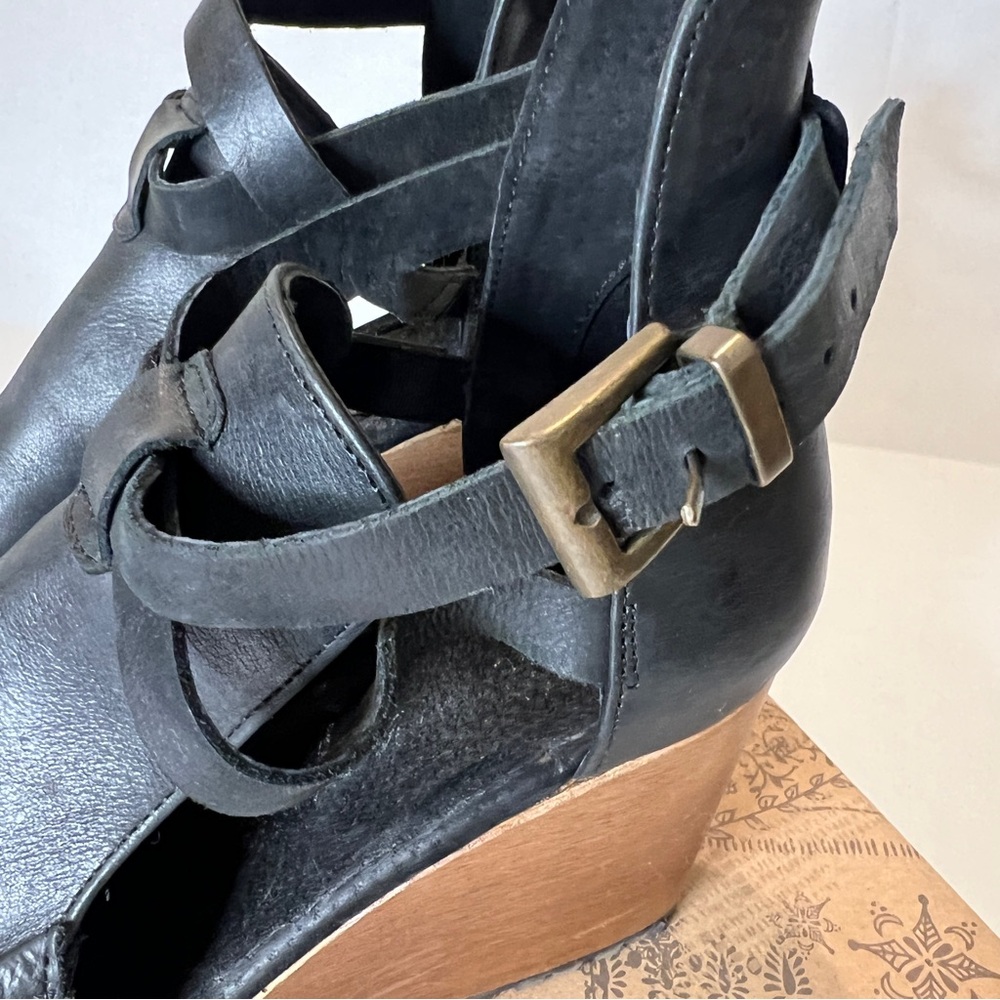 Free People Black Leather Salida Clog Wedges 8.5 - Picture 12 of 15